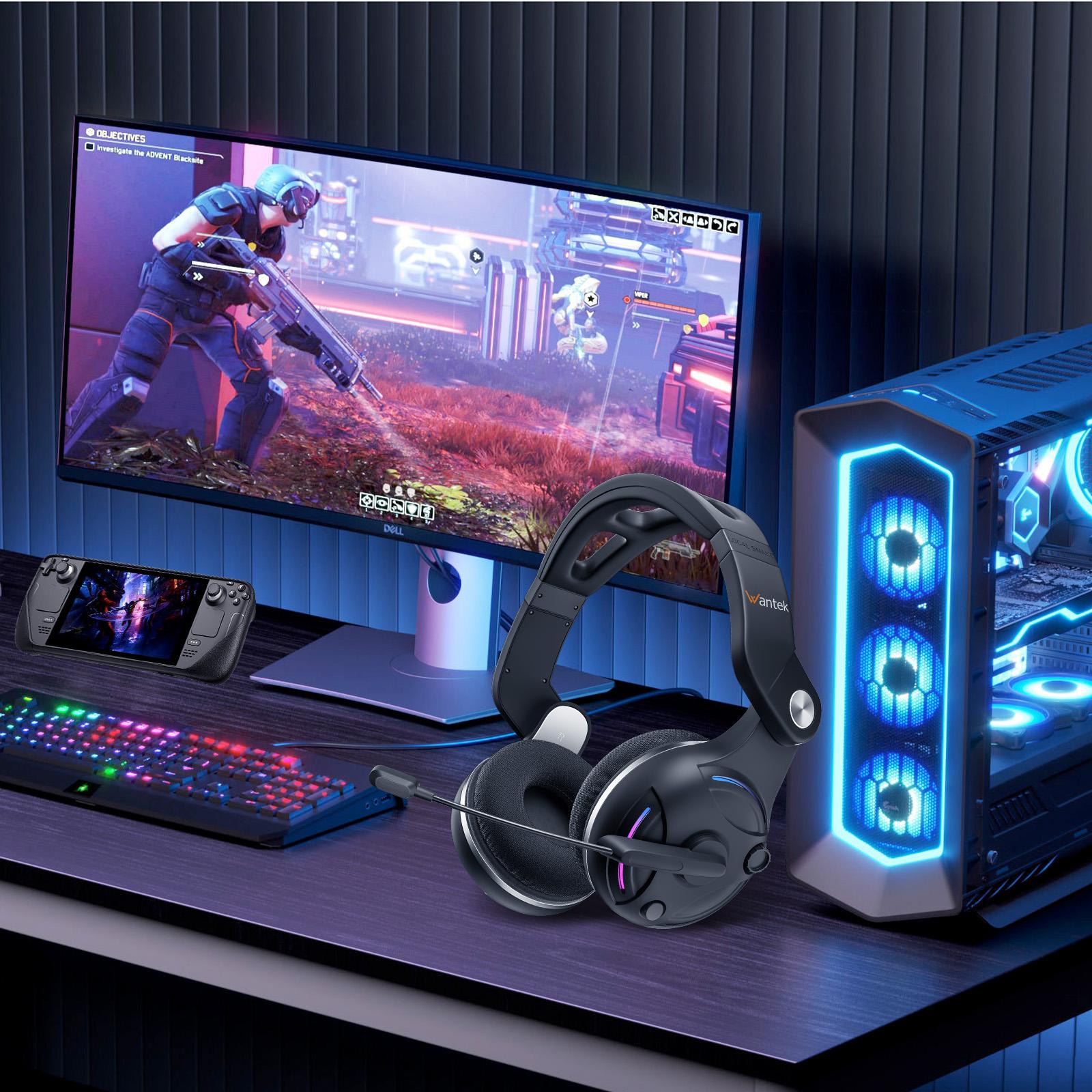 【Premium Gaming Headset】48 Hrs Working Time headphones Audio  Electronic headphones gaming earbuds, Wireless Headset with Microphone for PC, Bluetooth Headset with Noise Canceling Microphone & HI-FI Stereo Sound, USB Wireless Headset for Laptop