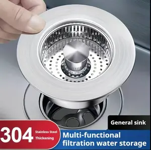 Upgraded 3-in-1 kitchen sink filter: Stainless steel water-blocking plug + anti-odor and anti-clogging food collection basket, compatible with American standard 3-1/2-inch sinks