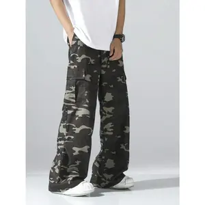 Women's Polyester Fabric Camo Cargo Pants - Relaxed Wide Leg, Loose Casual Fit, Adjustable Drawstring Mid Waist, Zipper Pockets, Machine Wash & Dry Clean Compatible, Suitable for Daily Wear, Fall Gatherings