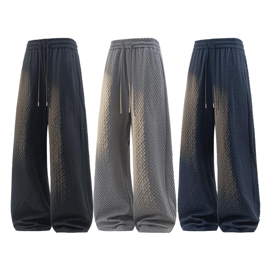 Plus-size men's straight-leg twill jacquard casual trousers, street style loose wide-leg athletic pants