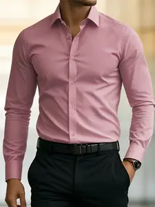 Men's Fashion Solid Long Sleeve Button-Up Shirt, Casual Dress Shirt for Parties and Everyday Wear, Breathable and Menswear Top, Casual Fitted Shirt, Casual Stylish