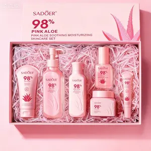 Pink Aloe Vera Hydrating Facial 6pcs Set Moisturizer, Summer Moisturizing Skin Care Kit, Hydrating Facial Cream