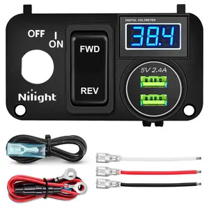 Nilight Golf Cart Key Switch Console Panel for EZGO TXT PDS, 9V-48V DC (9v-48v input) Easy-Install Unit, 3-Pin Forward-Reverse Rocker Switches, 4.8A Dual USB Quick Charging Port, LED Digital Voltage Monitor
