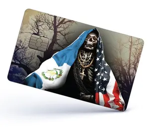 Santa Muerte Credit Card Skin Cover Vinyl Stickers (4 Pack) - Holy Death with Guatemala & USA Flag Sticker Guatemalan