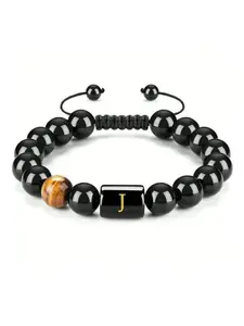 Men's Natural Tiger's Eye Agate Bracelet, Customizable with 24 Letters, Perfect Meaningful Gift for Father or Grandfather, Unisex Winter Gemstone Bracelet