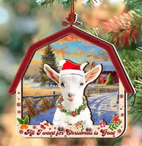 Wooden Goat Ornament - 2 Layered Christmas Decor - Funny Goat Gifts for Women & Men