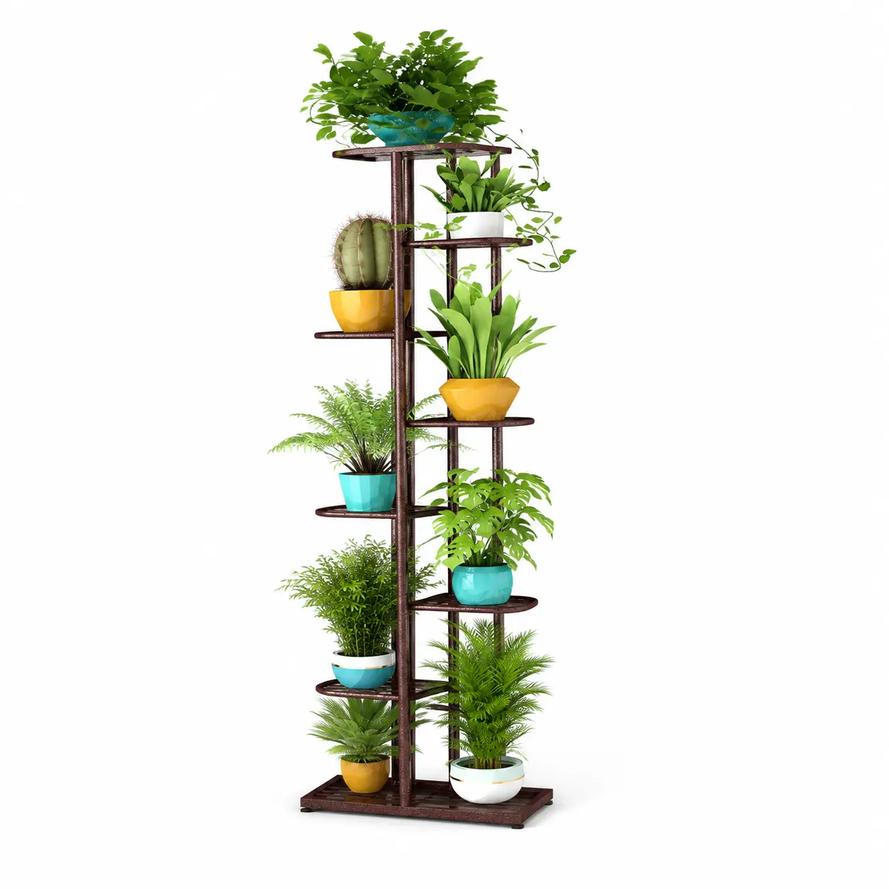 8-Tier 9 Potted Metal Plant Stand & Tall Vertical Flower Display Rack - Space Saving Multi-Functional Organizer Shelf for Aesthetic Living Room, Balcony, Indoor Garden, Garage Storage System & Bedroom - Easy Assembly Iron Decor Display