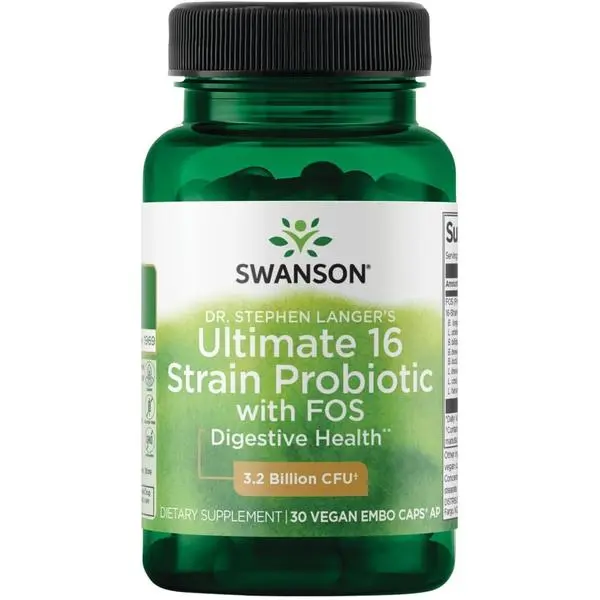 Langer's 16-Strain Probiotic with Prebiotic FOS for Gut-Health-Conscious Adults with 3.2 Billion CFU (30 Vegan Capsules, 1 Pack)