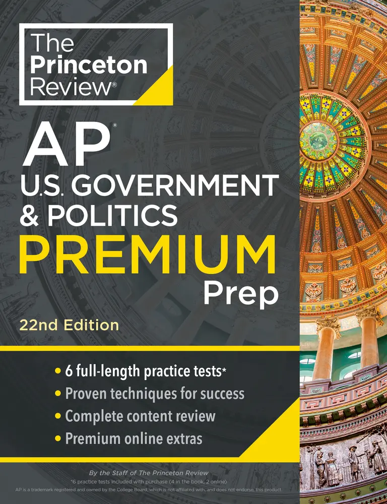 USED Book - Princeton Review AP U.S. Government & Politics Premium Prep, 22nd Edition: 6 Practice Tests + Complete Content Review + Strategies & Techniques by The Princeton Review (Paperback) - english