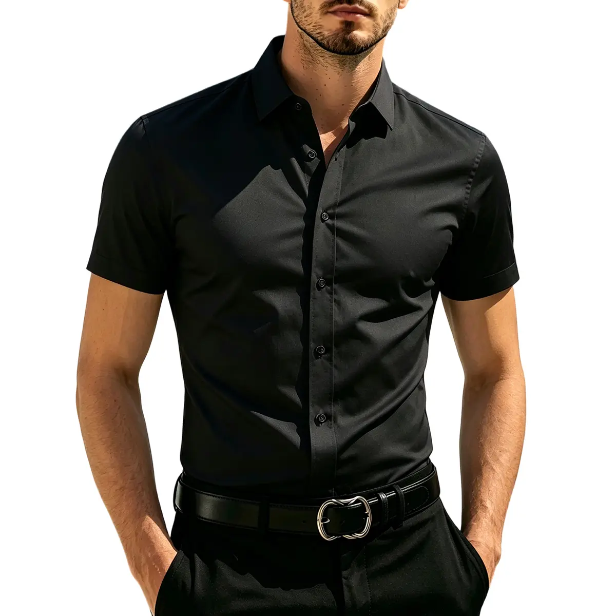 Men's Classic Plain Short-Sleeve Shirt, Comfortable Button-Up Menswear for Casual and Office Wear, Shortsleeve