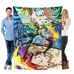 My Hero Academia Deku & Bakugo Action Flannel Blanket, Anime Battle Scene Throw, Cozy Fleece Blanket for Fans, Vibrant Superhero Duo Blanket