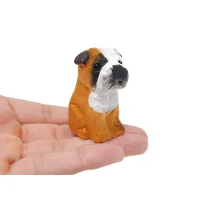 English Bulldog Dog Puppy Figurine - Miniature 2 Inch Wooden Carving Handmade Home Decor Small Animal Garden Statue Pet Canine Hound