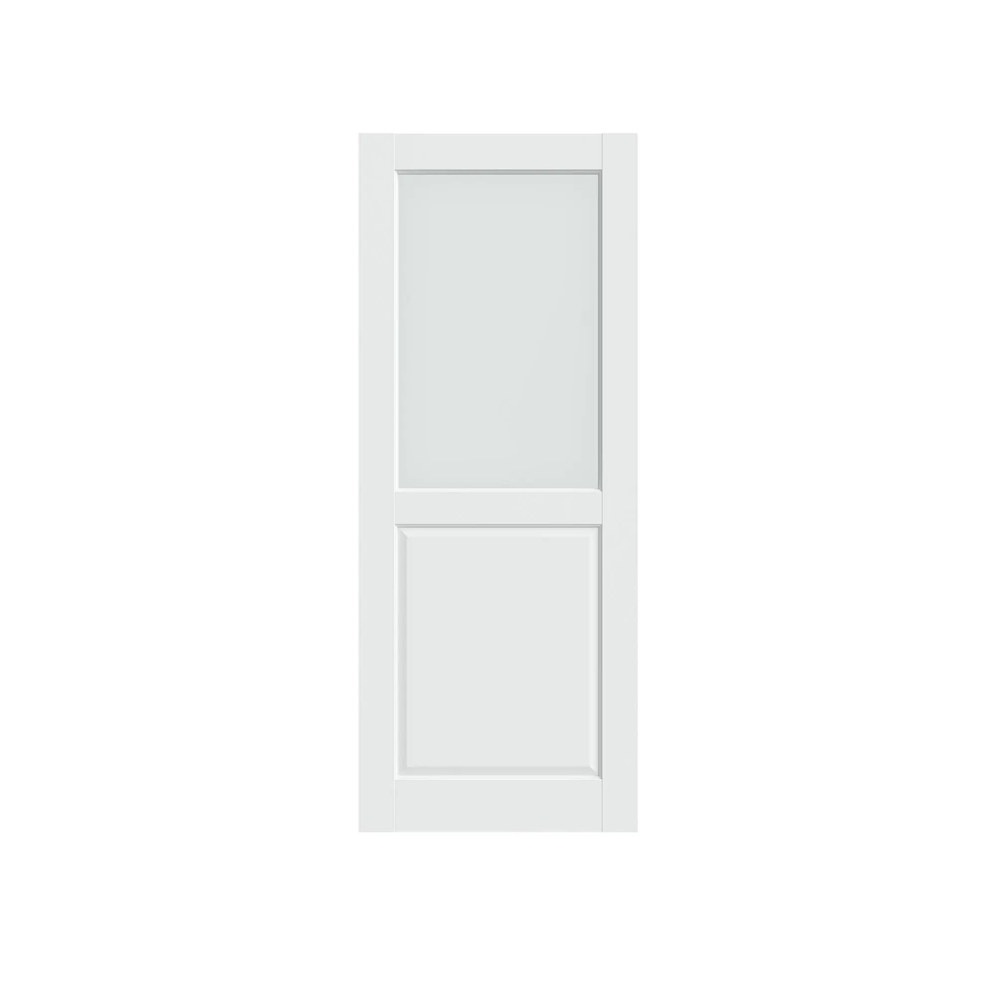 Half Frosted Glass Interior French Slab Door, White Primed Panel, Solid MDF Wood, Pre-Assembled, Natural Light-Enhancing, for Dining Room, Bedroom, w/o Hardware