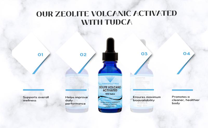Absonutrix Zeolite Volcanic Activated with Tudca 390 mg Liquid 4 Oz 302 Servings Made in USA Non-GMO GMP Certified Cruelty-Free Quick Absorption Supplement