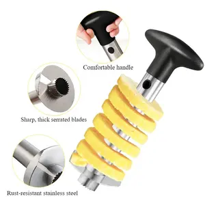 Efficient pineapple flesh separator, pineapple corer, pineapple slicer, made of stainless steel, not easy to damage, efficient and convenient to use.