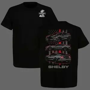 Shelby GT500 Mustang Black T-Shirt – Modern Muscle Car Graphic Tee with American Flag, Gift for Car Enthusiasts & Father’s Day