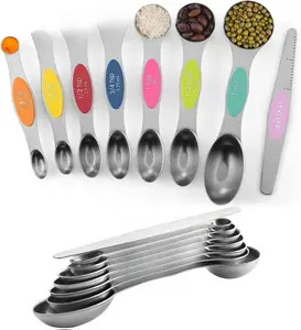Stainless Steel Magnetic Measuring Spoons Set, Dual Sided, Stackable, Adjustable Teaspoon and Tablespoon Measure Spoon with Leveler, Kitchen Gadgets Set of 8