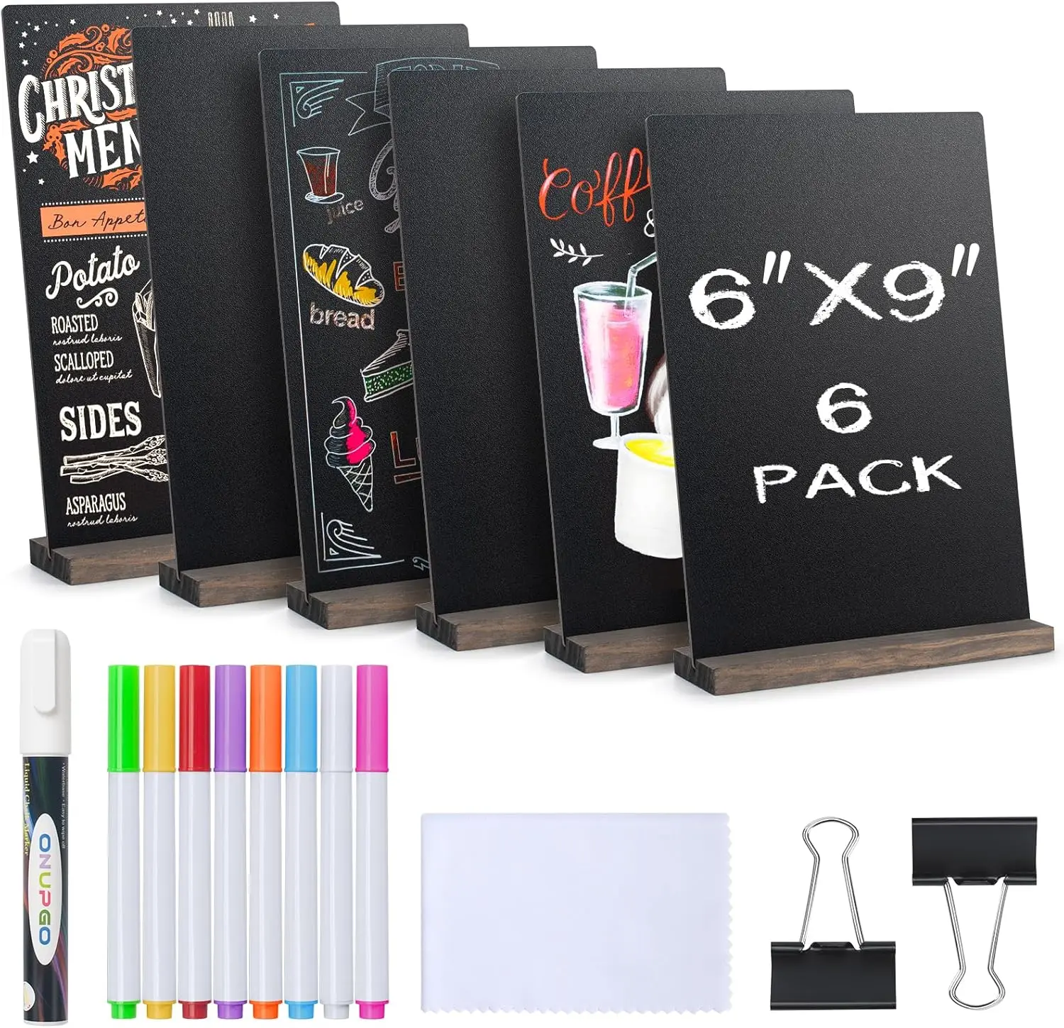 1-Set 6x9in Vertical Tabletop Decorative Chalkboard Sign with Wood Base, Double-Sided Erasable Hand Tool Kit - Easy to Write & Clean for Wedding, Food Service, Easter
