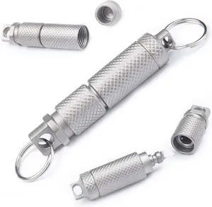 ainhue A24 3 in 1 Multi-Purpose Tool, Quick Release Detachable Keychain Connector with Waterproof Capsule Pill Holder Box for Box Opener, Grenade Grip Pure Titanium