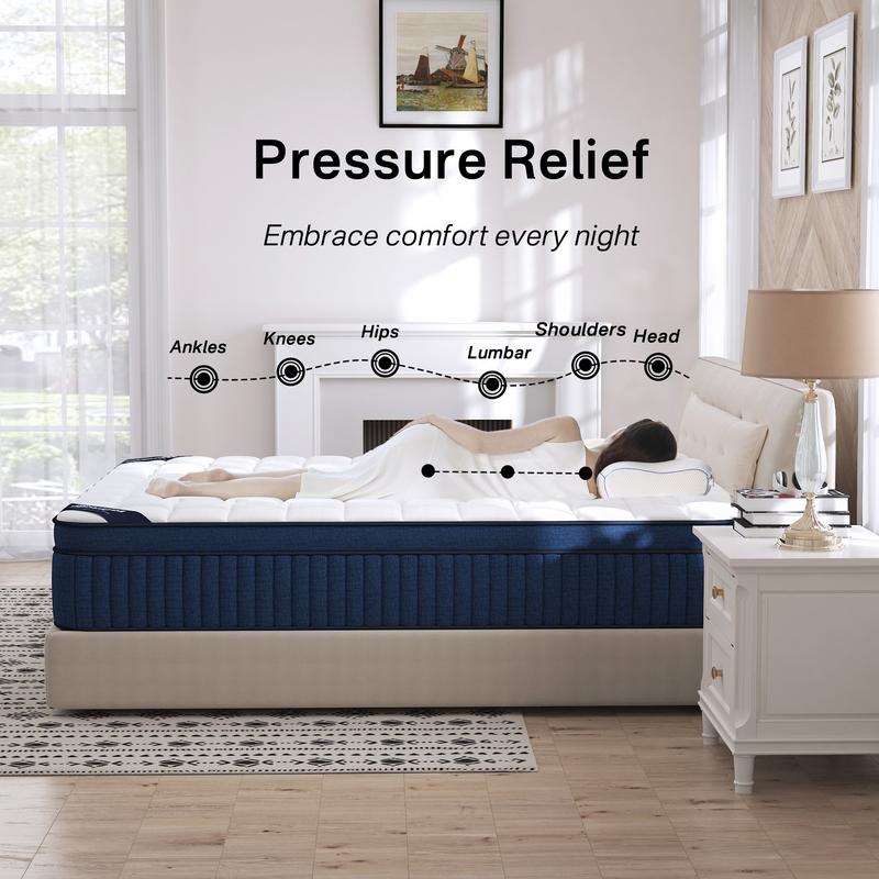 【SD】16 inch Queen size King Size Mattress in a Box, Medium Pocket Spring and Gel Memory Foam for Superior Comfort, Pressure Relief, Strong Edge Support