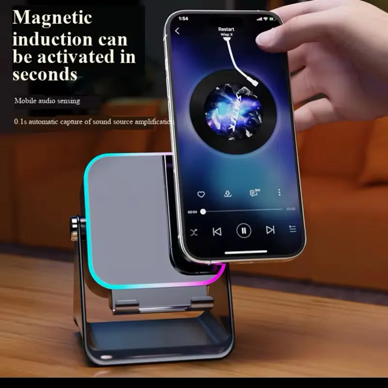 5-in-1 Wireless Bluetooth Speakerphone with Phone Holder & Rechargeable LED Lights for Enhanced Sound Experience