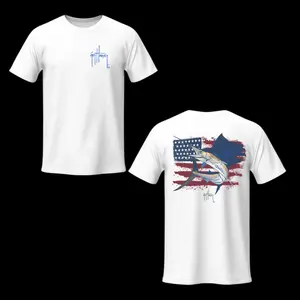 Marlin Fishing T-Shirt 2026 – American Flag Offshore Fish Graphic Shirt, Saltwater Angler Shirt, Men’s Tops