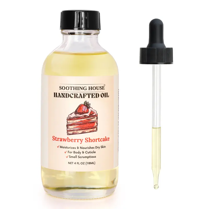 Vegan Strawberry Shortcake Body Oil - Soothing House Fragrance, Creamy Cake-Like Aroma, Dessert-Inspired, Vanilla & Coconut Notes, Nourishing Moisturizer, Lightweight, Radiant Glow Without Grease, Gentle for Sensitive/Dry Skin, Ideal Gift for Her