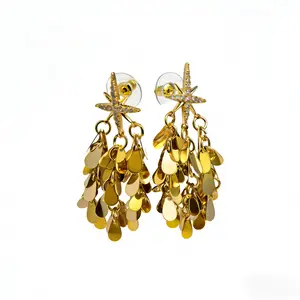 Sparkly Starfish Tassel Earrings | 24K Gold Plated Fade-Proof | Rhinestone Accents | Glamorous Gift for Her | Ideal for Party & Special Occasions