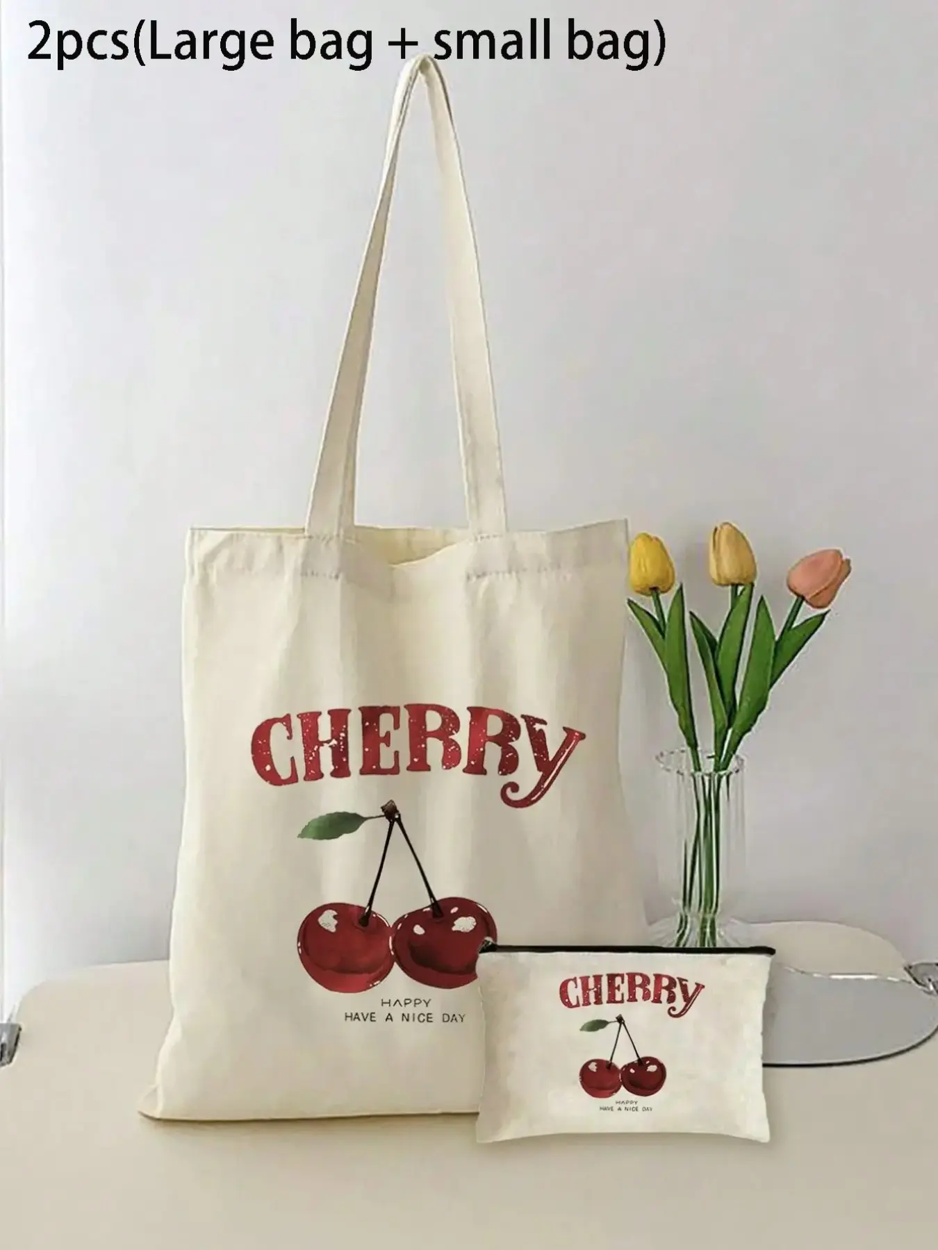 Cute Penguin Print Handbag Set, Large Bag & Small Satchel, Reusable Shopping Bag, Compact Design, Casual Fashion for Women, All Seasons
