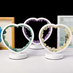 Heart Shaped Crystal Lamp, 1 Count LED Bedside Lamp, Natural Quartz Amethyst Flowers Raw Stone Heart Crystal Lamp, Soothing Night Light for Bedroom and Desk