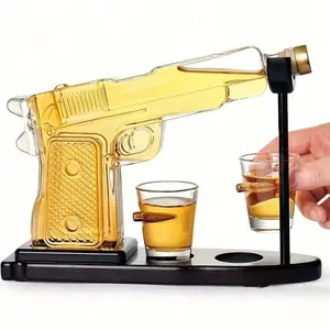 Whiskey Decanter Set Gun Shaped with 2 Glasses Home Bar Accessories for Whisky Scotch Vodka Gifts for Dad Husband Boyfriend Liquor Decanter Mixer Tasting Glassware - Flask Drinkware