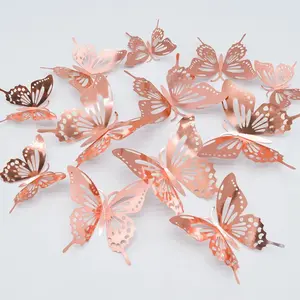 12 pcs Butterfly Cake Toppers Rose Gold for Birthday, Wedding, Engagement Occasions Dessert Decoration Cupcake Toppers DIY Gift