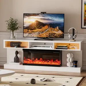 【2 Packages Shipping】Dragosum Modern Media Console with APP-Controlled Lights: 70" 3-Sided Fireplace TV Stand Includes 34" Electric Fireplace & Storage Cabinet. Entertainment Center for Living Room, Supports TVs Up to 80"