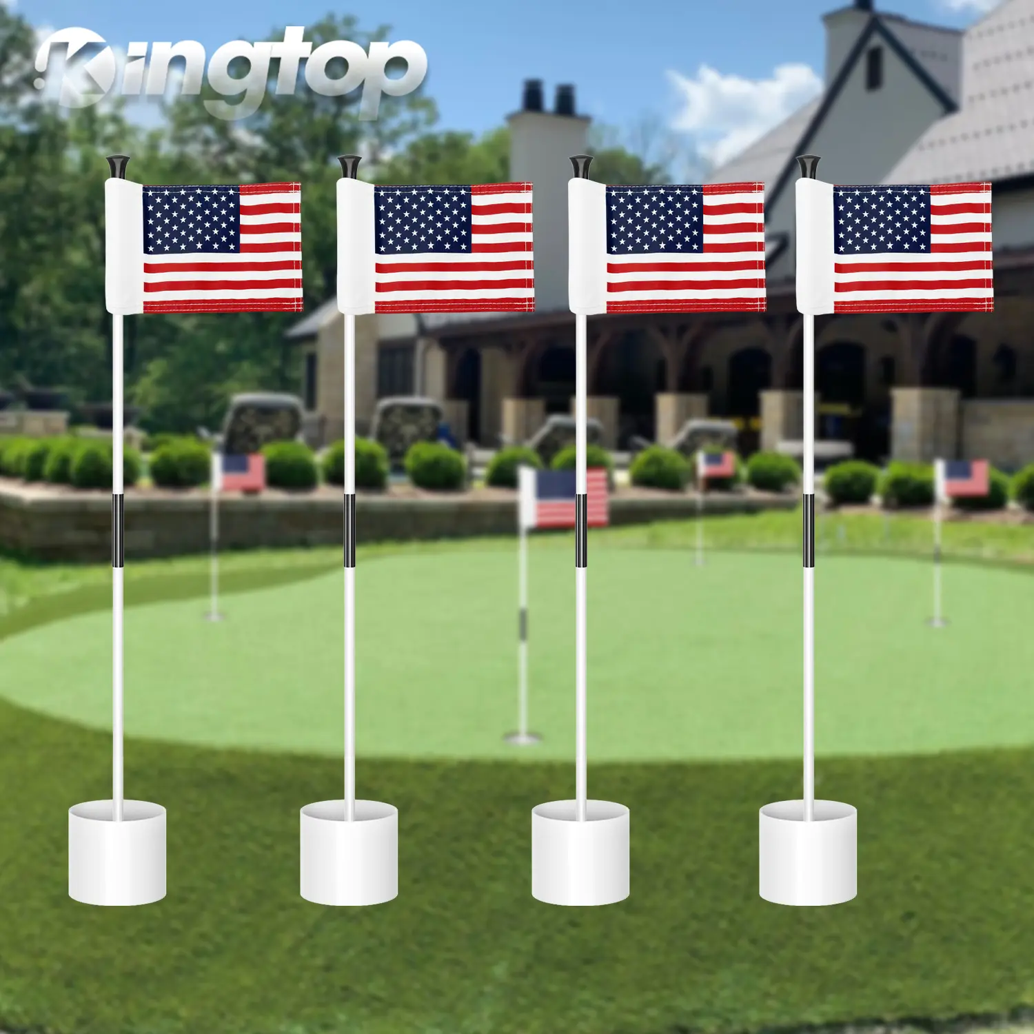 KINGTOP Golf Flagstick Set, 4-Pack 3ft Mini Pins with 420D Nylon Checkered Flags, ABS Cups, 2-Section ABS+Fiberglass+Nylon Compact Design, Drainage Base, Easy Transport for Backyard Practice, Putting Green, Nylon + Abs, Two Section