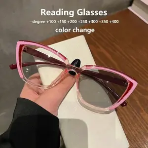 Women's New Cat Eye Color Changing Reading Glasses, Fashion Elegant Contrast Decor, Daily Outdoor Use, Stylish Old Age Eyewear
