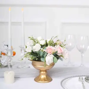 2-Pack Metal Flower Vases Pedestal 4" Wine Goblet Style Gold - Antique Mini Compote Vase for Luxurious Table Decor