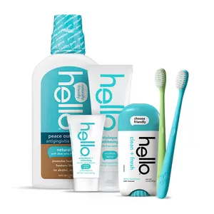 Hello Adult Starter Bundle - Fluoride-Free Toothpaste, Mouthwash, Floss, Soft-Bristle Toothbrushes, Aluminum-Free Deodorant for Fresh Breath and Clean Teeth Hello Adult Starter Bundle - Fluoride-Free Toothpaste, Mouthwash, Floss, Soft-Bristle Toothbrushes, Aluminum-Free Deodorant for Fresh Breath and Clean Teeth