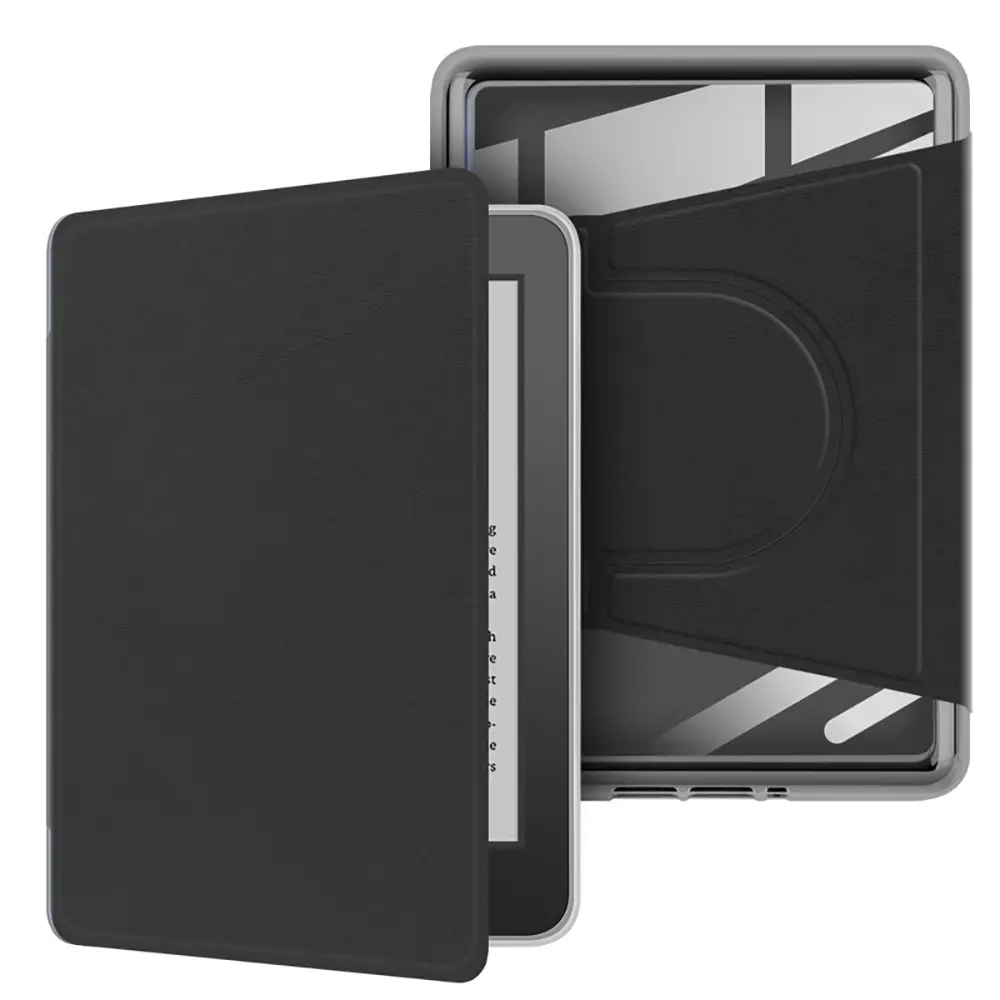 360° Rotating Case for 7" Kindle Paperwhite 12th Generation 2024 & Kindle Colorsoft 2024/2025, Clear Back Detachable Magnetic Protective Adjustable Stand Cover with Auto Wake/Sleep