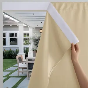 Outdoor Curtains Self Adhesive Top - Rodless Blackout  Drapes for Patio Pergola Gazebo Poolside, Windproof Curtain with  Tab Bottom, 52x84 Inch, Biscotti Beige, 2 Panels