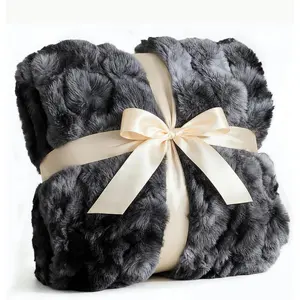 Black Throw Blanket -  Throw Bubble Blanket  Size - Extra Thick  Faux  for Couch, Sofa, Chair or Bed -  Season, Ultra-Soft, Plush, Fuzzy, Cozy for Men, Women & Teens - 90" x 90"