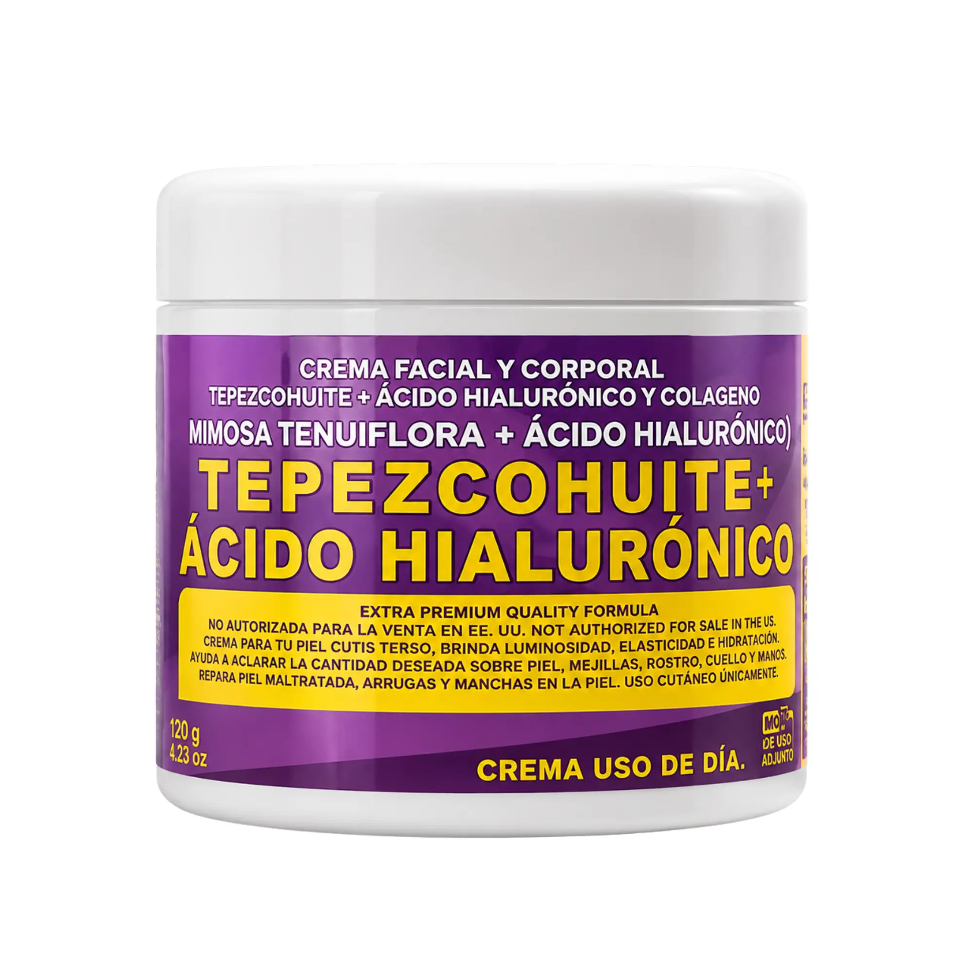 Del Indio Papago Tepezcohuite Cream with Hyaluronic Acid - 4oz (120g) Daily Hydrating Moisturizer, Whitening, Oil-Control, Sun Protection Day Cream