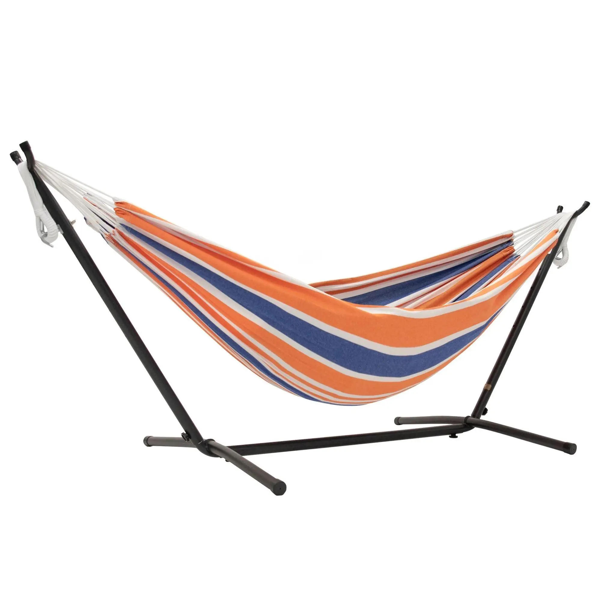 Vivere Double Cotton Hammock, Comfortable Daybed, Steel Stand, 9', Orange Punch Vivere Double Cotton Hammock, Comfortable Daybed, Steel Stand, 9', Orange Punch