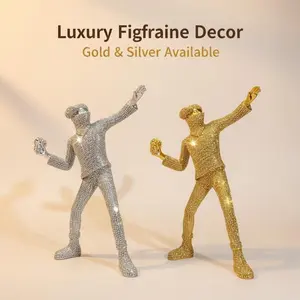 Luxury Rhinestone Figure Ornament, Sparkling Human Sculpture Decoration, Silver Color Modern Home Art Decor
