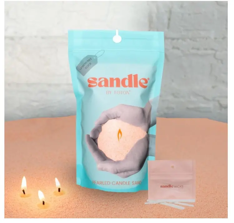 Sandle by Foton Pearled Candle 10 Oz – Pink Coral Unscented, Non Toxic Luxury Long Lasting Sand Candles up to 60 Hours - Refillable Sand Candle