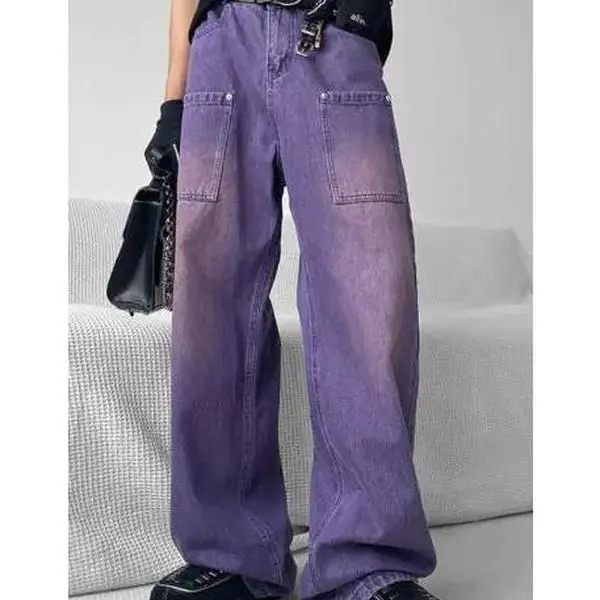 Purple Straight-leg Jeans For Men Women