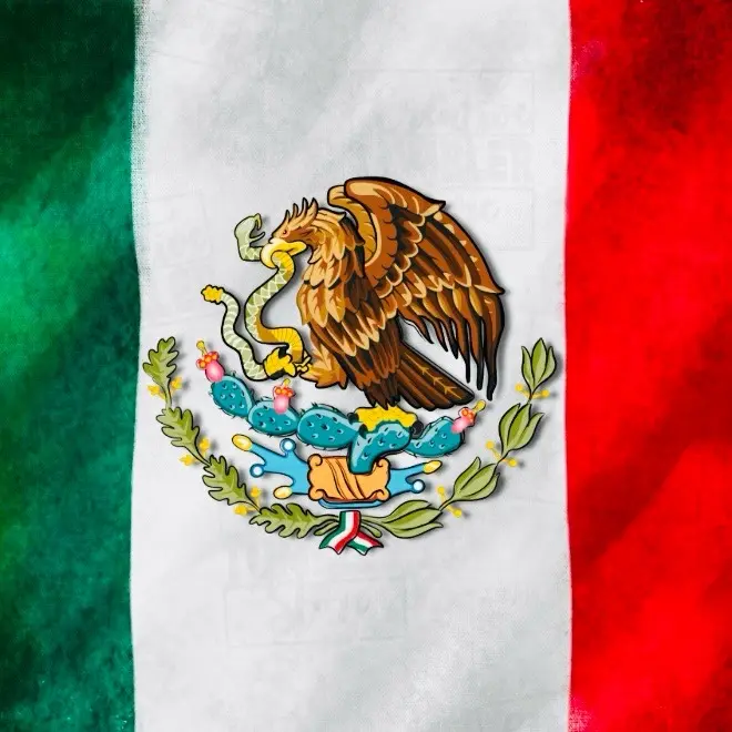 Fridge Magnet Mexican Flag with Detailed Eagle and Cactus Design on Green Red and White Background