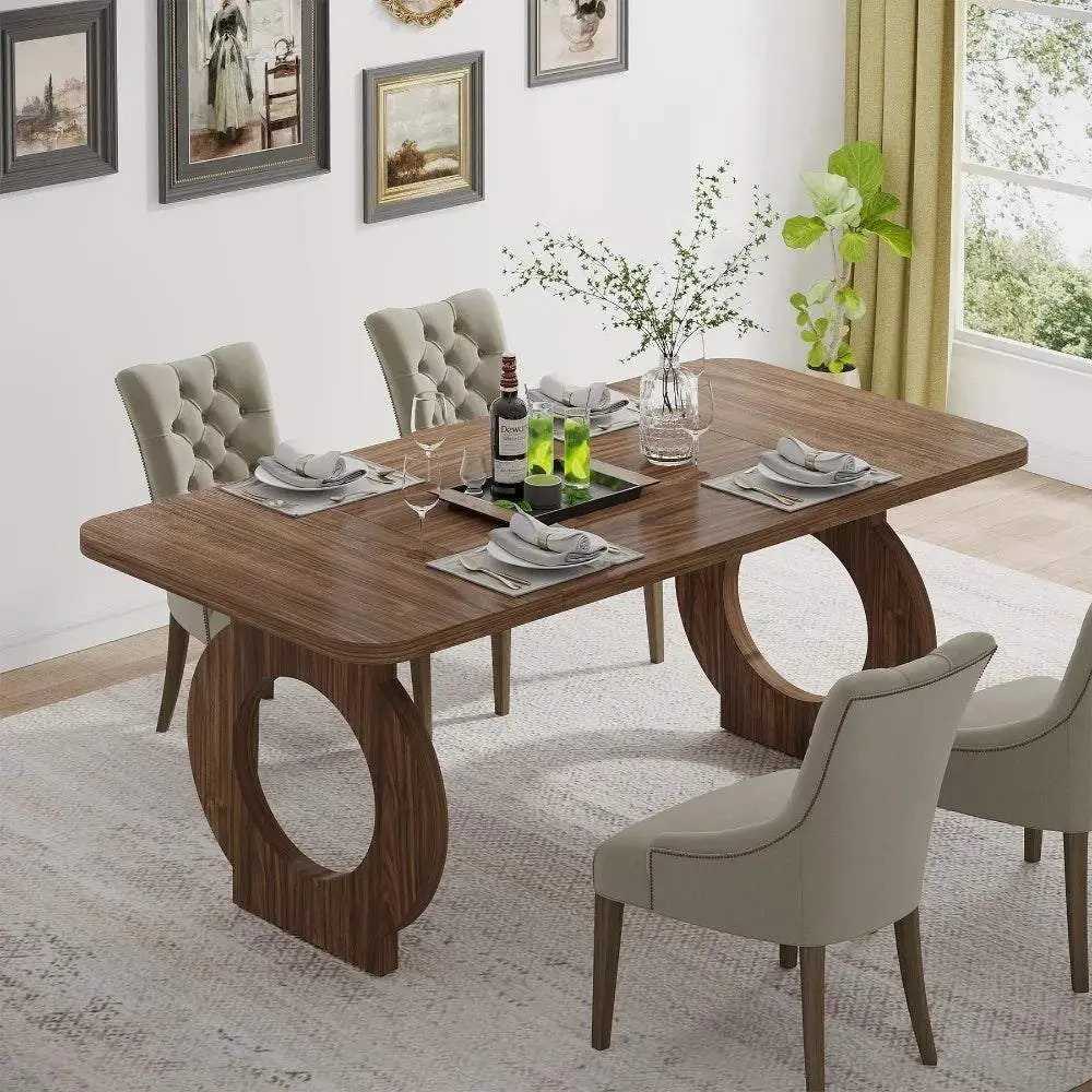 Rustic Wood Dining Table for 6 | Geometric Design, Solid & Durable | Easy Assembly