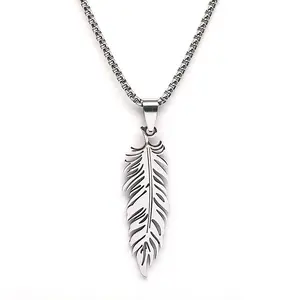 New stainless steel feather pendant hip hop men's necklace gift for women couple necklace