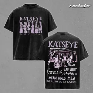 Katseye Beautiful Chaos Graphic Washed Tee Vintage Acid Oversized Kpop Girl Group Fan Gift Gnarly Gameboy Gabriela Mean Girls MIA Streetwear Women