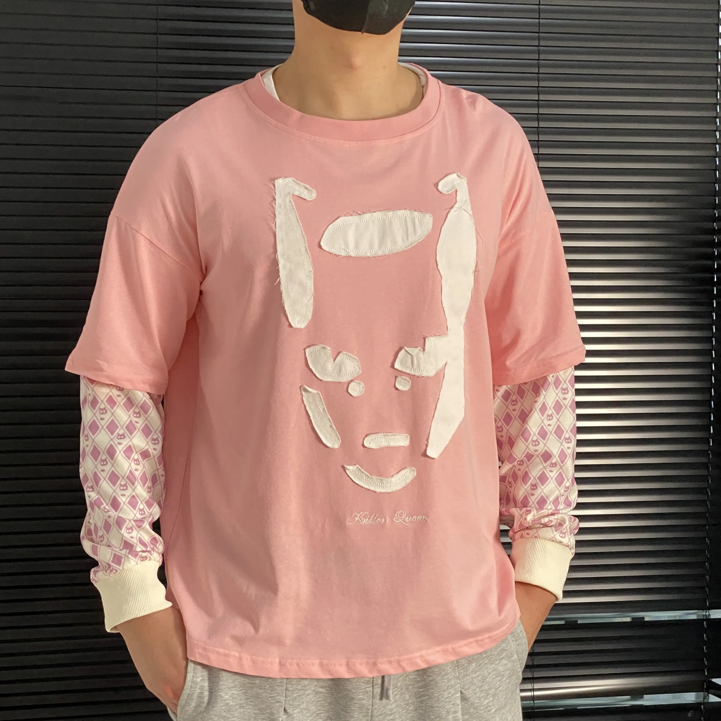 Killer Queen JoJo's Bizarre Adventure Anime Print 2 in 1 Double Layer Long Sleeve Sweatshirt, Casual Regular Fit Round Neck Pullover for Fall & Winter